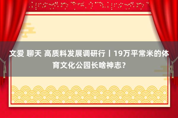 文爱 聊天 高质料发展调研行丨19万平常米的体育文化公园长啥神志？